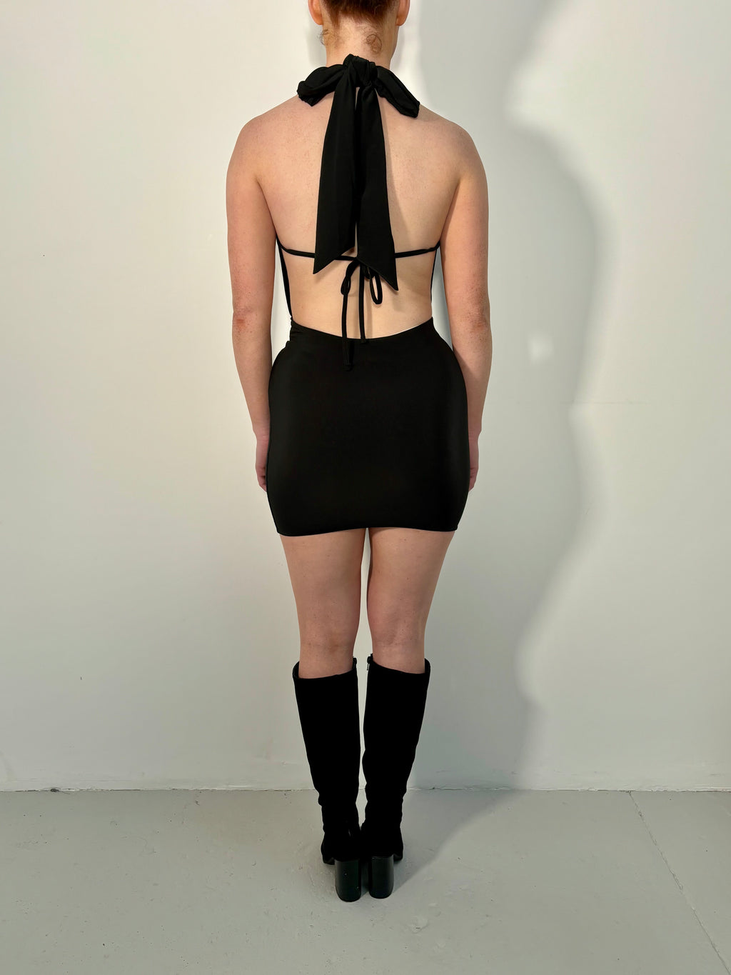 double layer halter neck mini dress BLACK