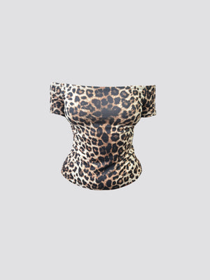 Longline leopard print bardot top in supersoft