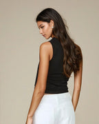 Double Layer Wrap Neck Top in Black