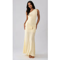 Fashionkilla exclusive double sculpted slinky one shoulder metal drape detail maxi dress in lemon