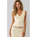Fashionkilla exclusive double sculpted slinky lace trim v neck vest top co-ord in yellow