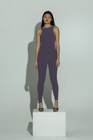SCULPT double layer racer neck jumpsuit charcoal blue