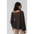 Fashionkilla exclusive chiffon asymmetric hem cape top in black