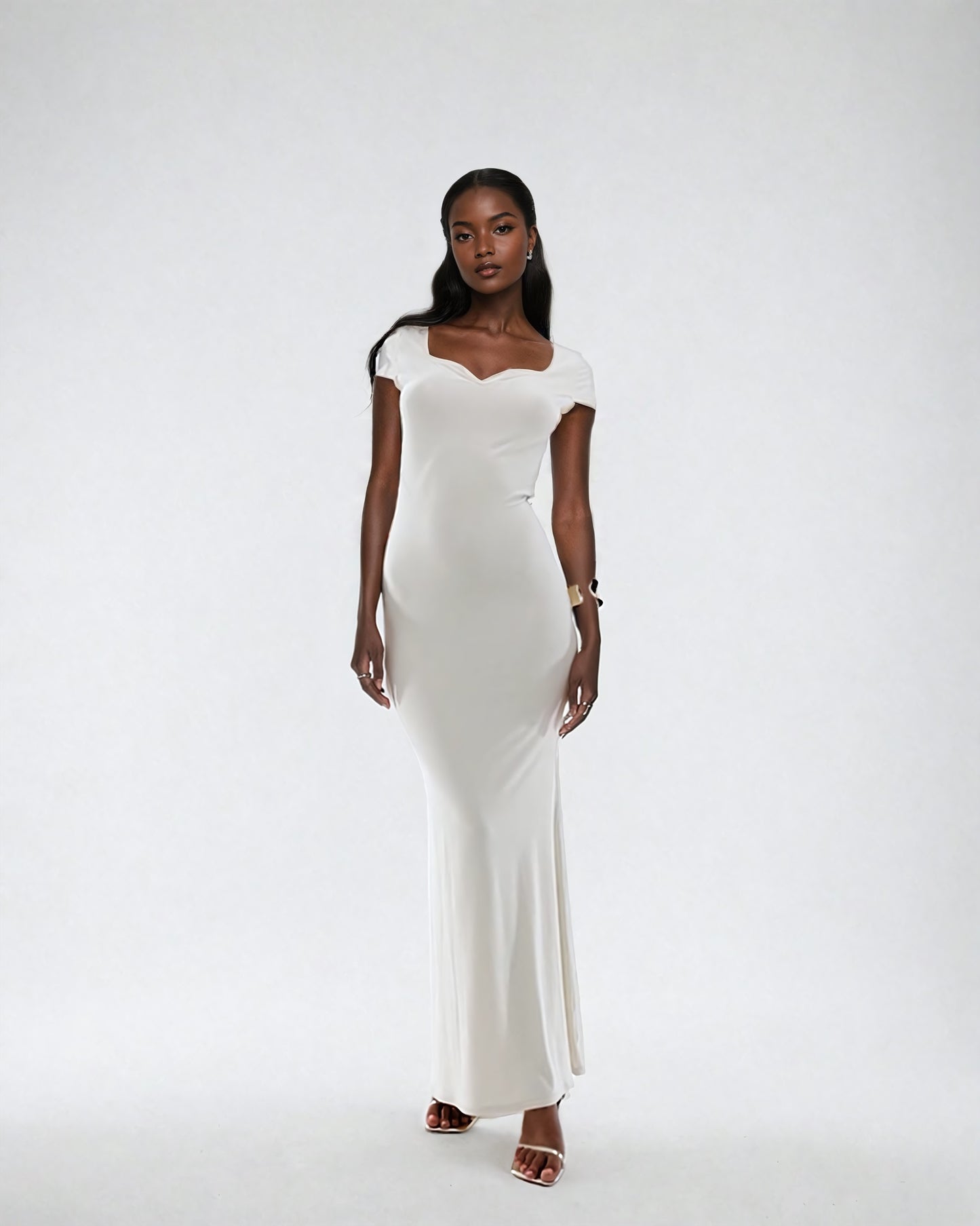 cream cap sleeve maxi dress in supersoft