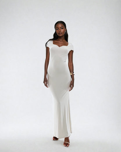 cream cap sleeve maxi dress in supersoft