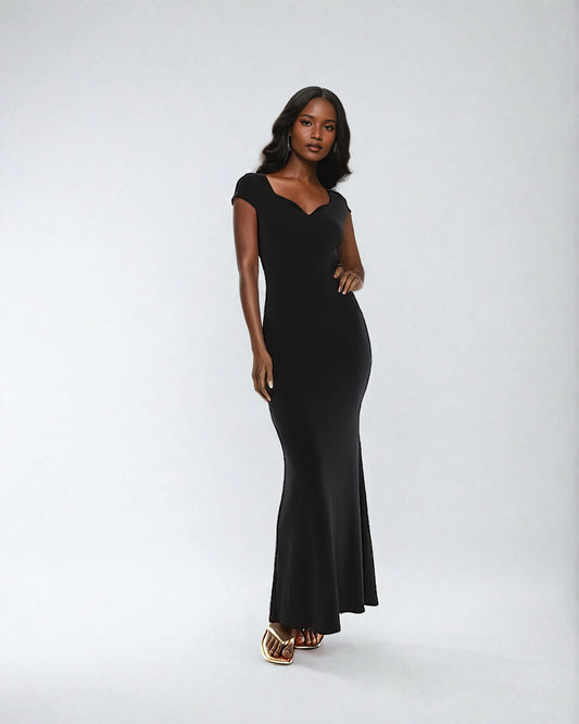 black cap sleeve maxi dress in supersoft