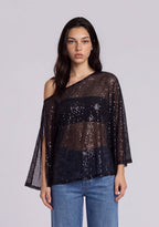 Fashionkilla exclusive sheer sequin mesh asymmetric hem cape top