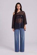 Fashionkilla exclusive sheer sequin mesh asymmetric hem cape top