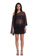 Fashionkilla exclusive sheer sequin mesh asymmetric hem cape top