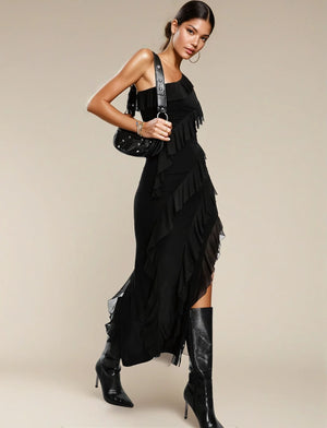 SCULPT ruffle detail cut out leg maxi dress
