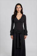 Fashionkilla exclusive plunge lace trim v neck maxi dress in black