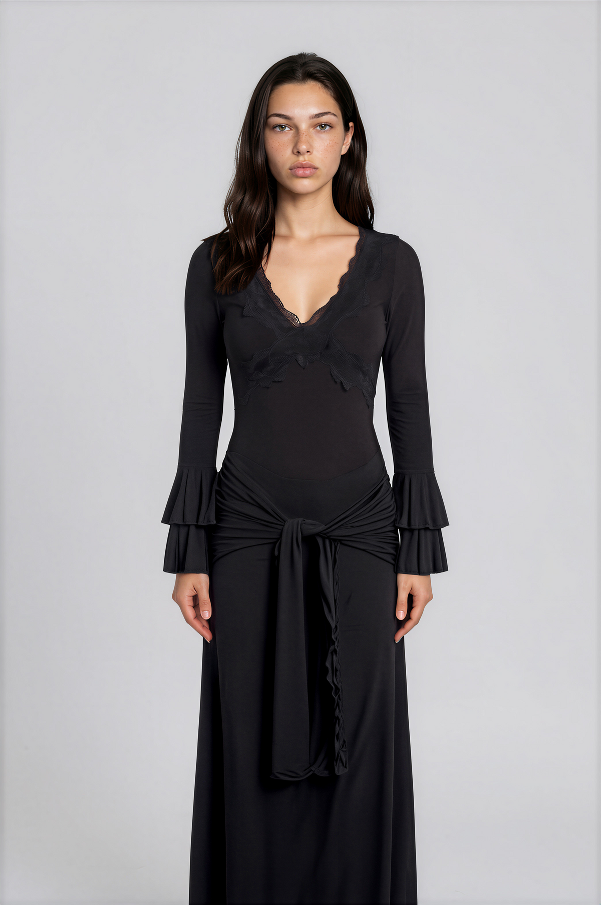 Fashionkilla exclusive plunge lace trim v neck maxi dress in black
