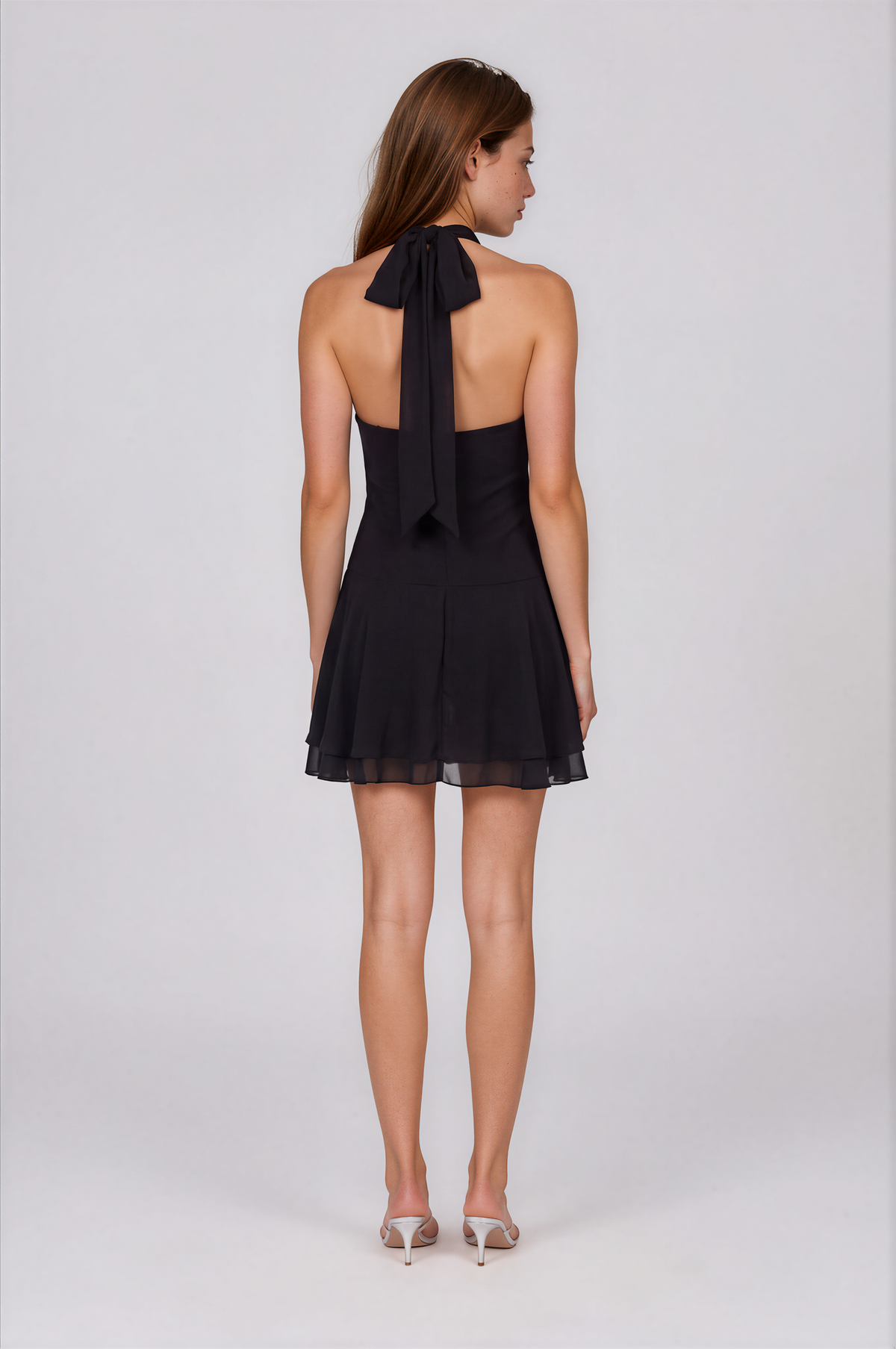 Fashionkilla exclusive chiffon halterneck foldover detail ruffle skirt mini dress in black