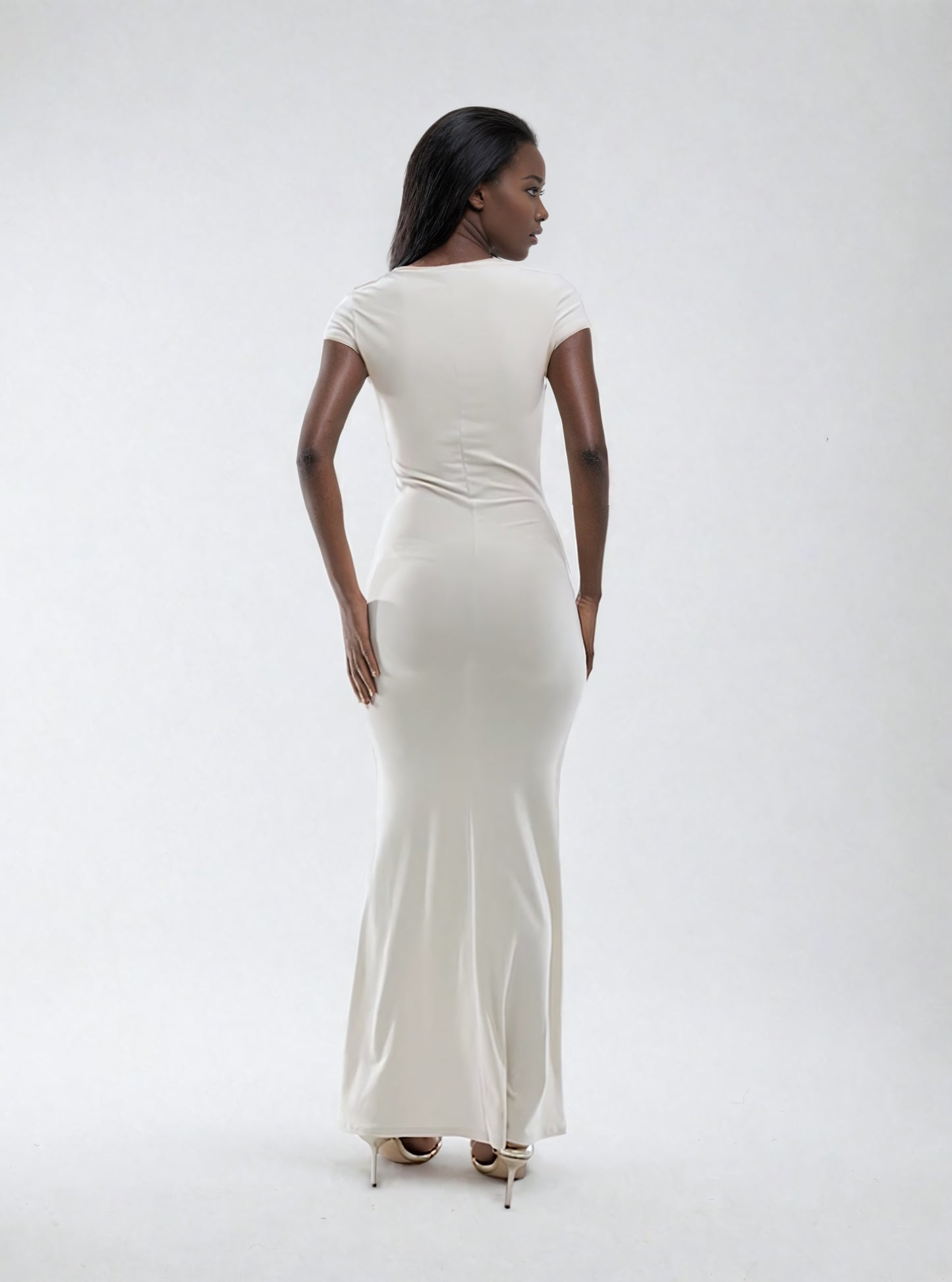 cream cap sleeve maxi dress in supersoft