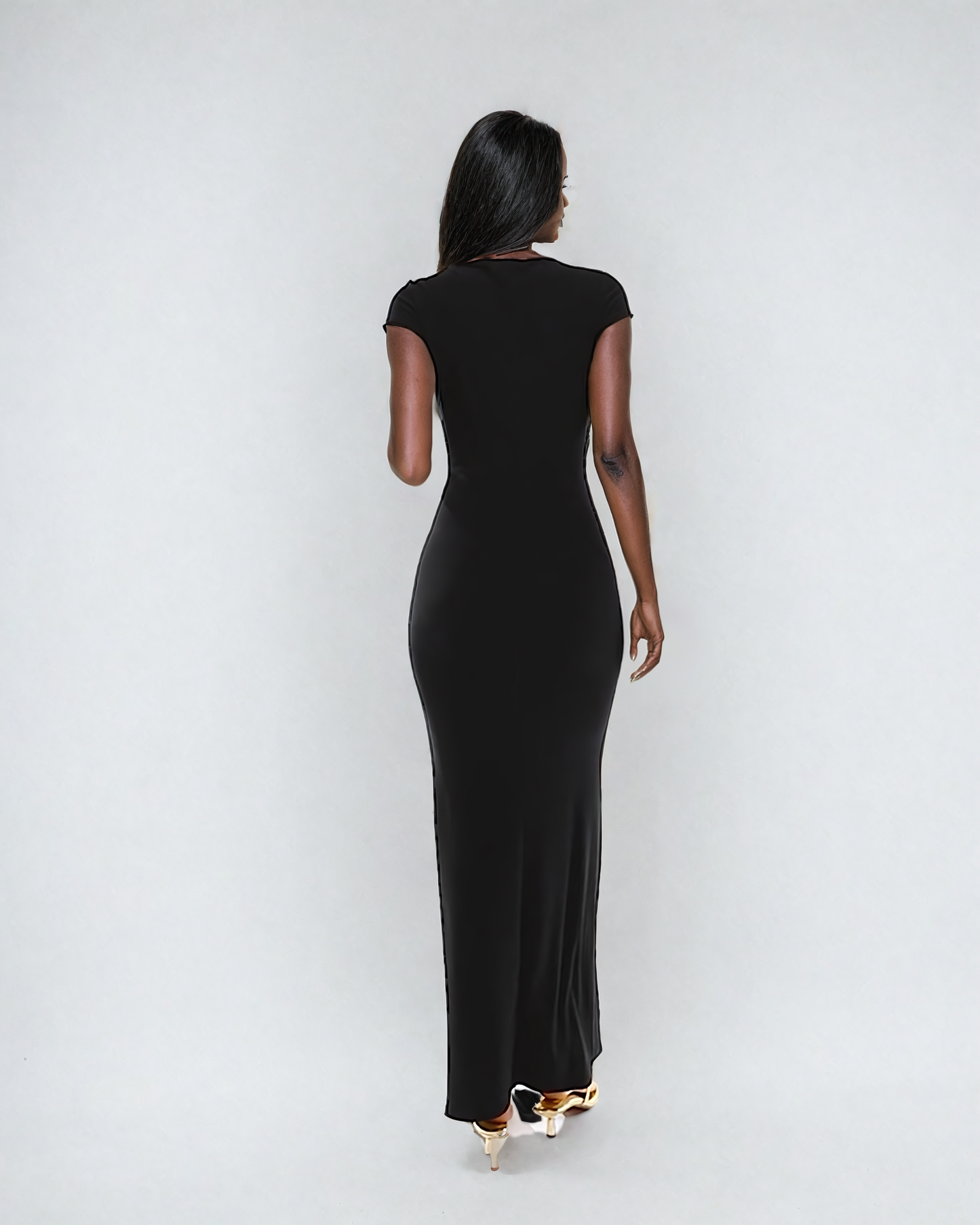 black cap sleeve maxi dress in supersoft