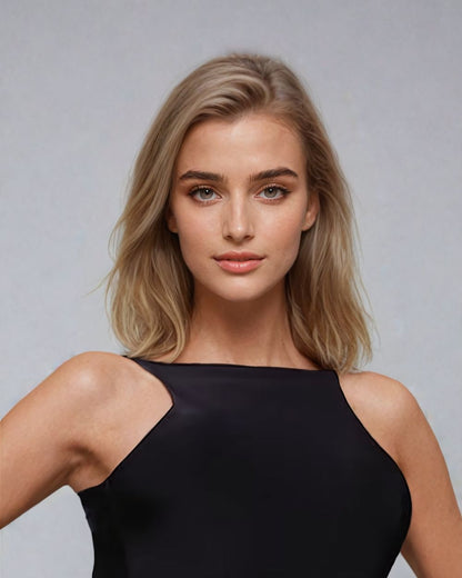 Double Layer High Neck Low Back Maxi Dress in Black