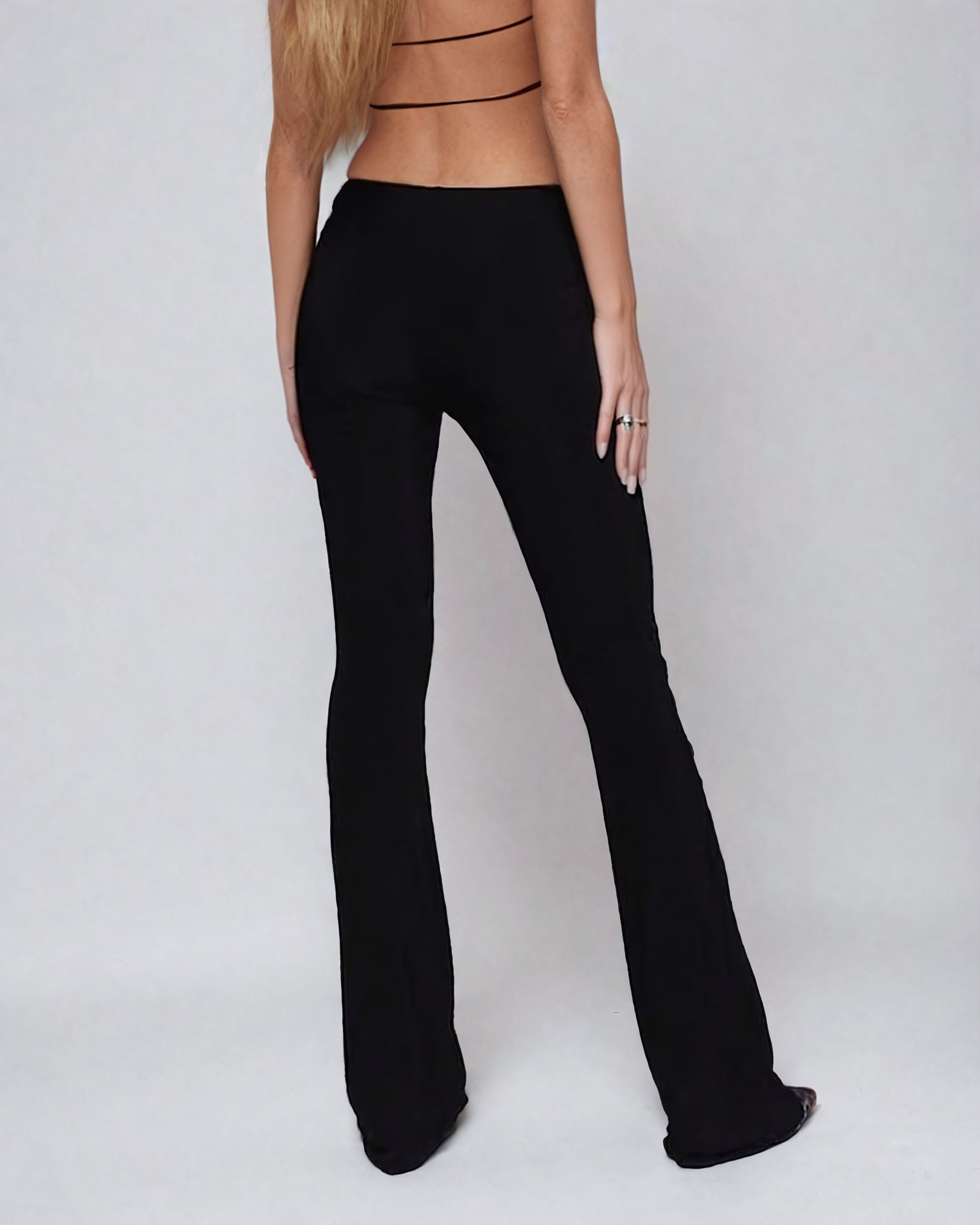 Double Layer Twist Front Fitted Flared Trouser in Black