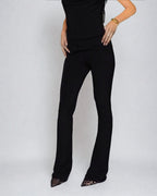 Double Layer Twist Front Fitted Flared Trouser in Black