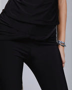 Double Layer Twist Front Fitted Flared Trouser in Black