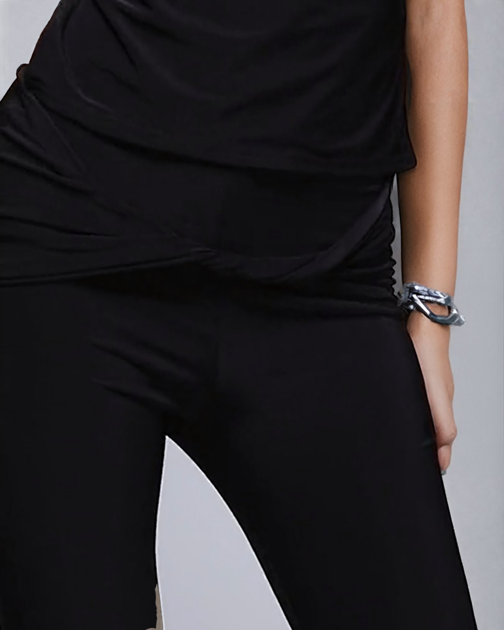 Double Layer Twist Front Fitted Flared Trouser in Black