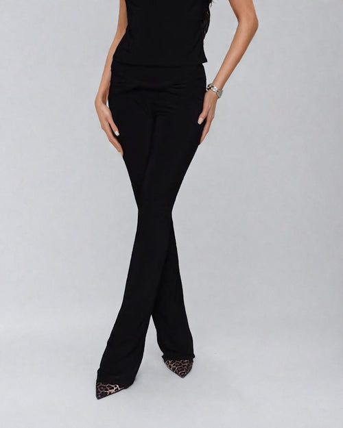 Double Layer Twist Front Fitted Flared Trouser in Black
