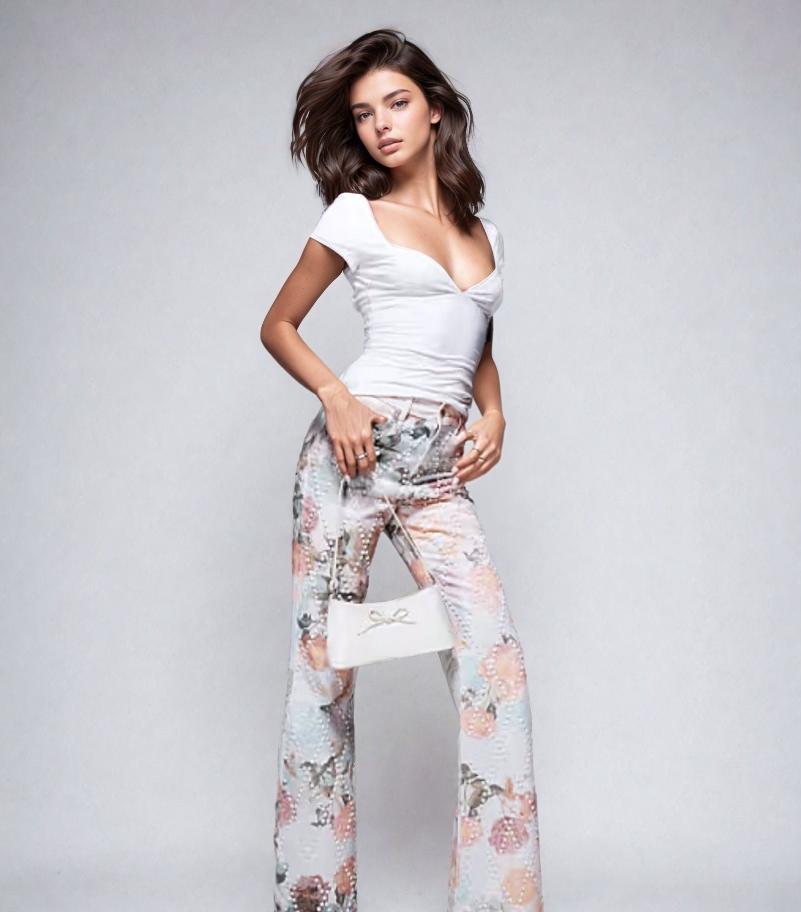 Double Layer Cap Sleeve Corset Top in Off White