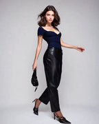 Double Layer Cap Sleeve Corset Top in Navy