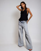 EXCLUSIVE Double Layer Cap Metal Trim Cowl Neck Open side top in Black