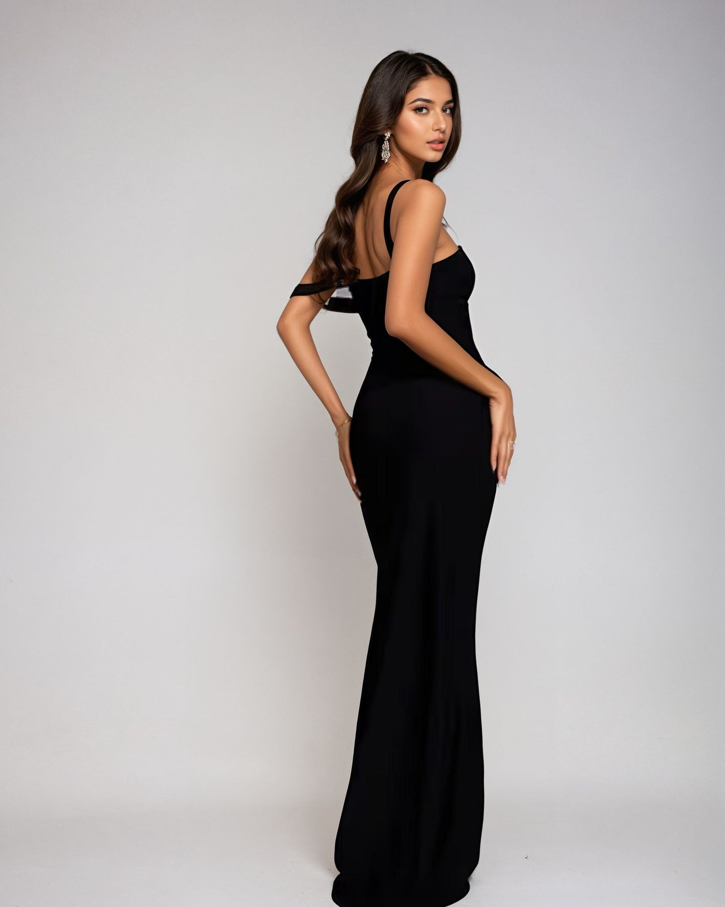Exclusive Double Layer Metal Trim Strap Detail Maxi in Black