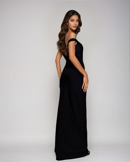 Exclusive Double Layer Chain detail Low Back Maxi in Black