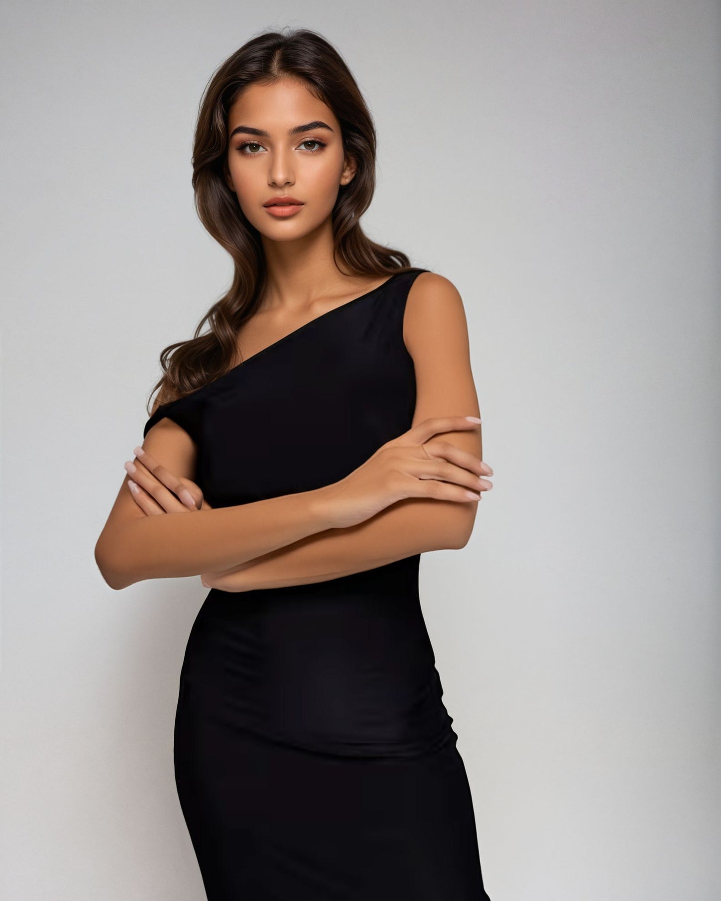 Exclusive Double Layer Chain detail Low Back Maxi in Black