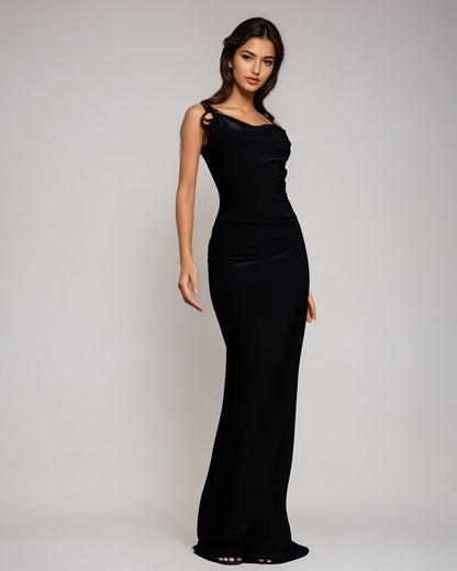 Exclusive Double Layer Metal Trim Cowl Neck Maxi