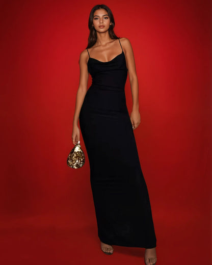 Exclusive Double Layer Metal Trim cross back maxi in Black