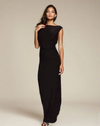 Exclusive Double Sculpted Slinky Sleeveless Asymmetric Neck Ruched Bodycon Maxi Dress in Chocolate