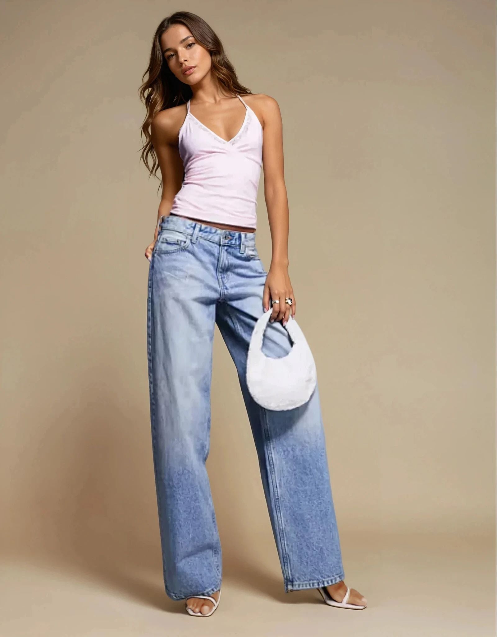 Exclusive Double Sculpted Lace Trim Halterneck Top in Baby Pink