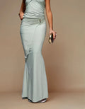 Exclusive Double Sculpted Slinky Metal Shell drape maxi skirt in sage