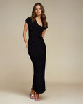 Exclusive Double Sculpted Slinky Asymmetric Neckline Maxi Dress in Black