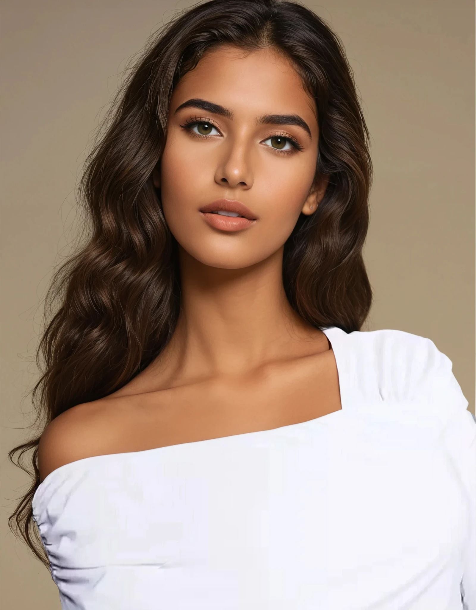 Exclusive Double Sculpted Slinky One Shoulder Fold Over Top in Ivory