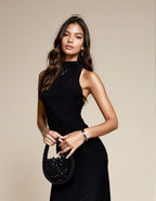 Exclusive Double Sculpted Slinky Open back Knot Top in Black