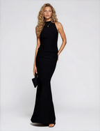 Exclusive Double Sculpted Slinky Open back Knot Maxi Dress in Black