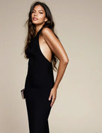 Exclusive Double Sculpted Slinky Open back Knot Maxi Dress in Black