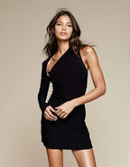 Exclusive Double Sculpted Slinky One Sleeve Mini Dress in Black
