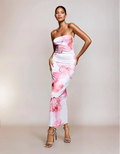Exclusive Double Sculpted Slinky Bandeau Maxi Dress in White Flower Print