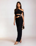 Exclusive Double Sculpted Slinky Column Maxi Skirt Co-ord in Black