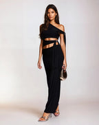 Exclusive Double Sculpted Slinky Column Maxi Skirt Co-ord in Black