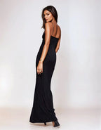 Exclusive Double Sculpted Slinky Square Neck Sheer Hem Maxi Dress in Black