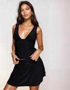 Exclusive Double Sculpted Slinky Plunge Top in Black