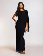 Exclusive Double Sculpted slinky cape style cowl back maxi dress in black