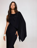 Exclusive Double Sculpted slinky cape style cowl back maxi dress in black