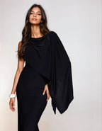 Exclusive Double Sculpted slinky cape style cowl back maxi dress in black